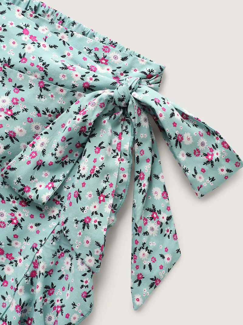 Rayon Ditsy Floral Print Side-Tie Maxi Skirt
