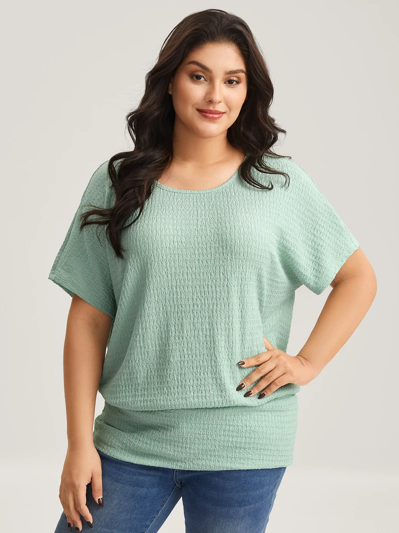 Textured Relaxed Fit Dolman Sleeve T-Shirt