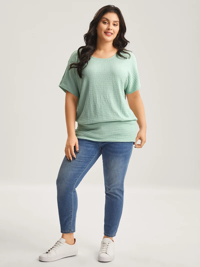 Textured Relaxed Fit Dolman Sleeve T-Shirt