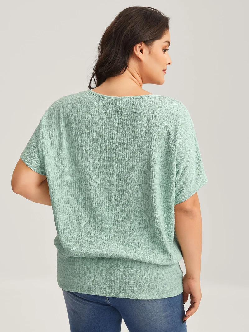 Textured Relaxed Fit Dolman Sleeve T-Shirt