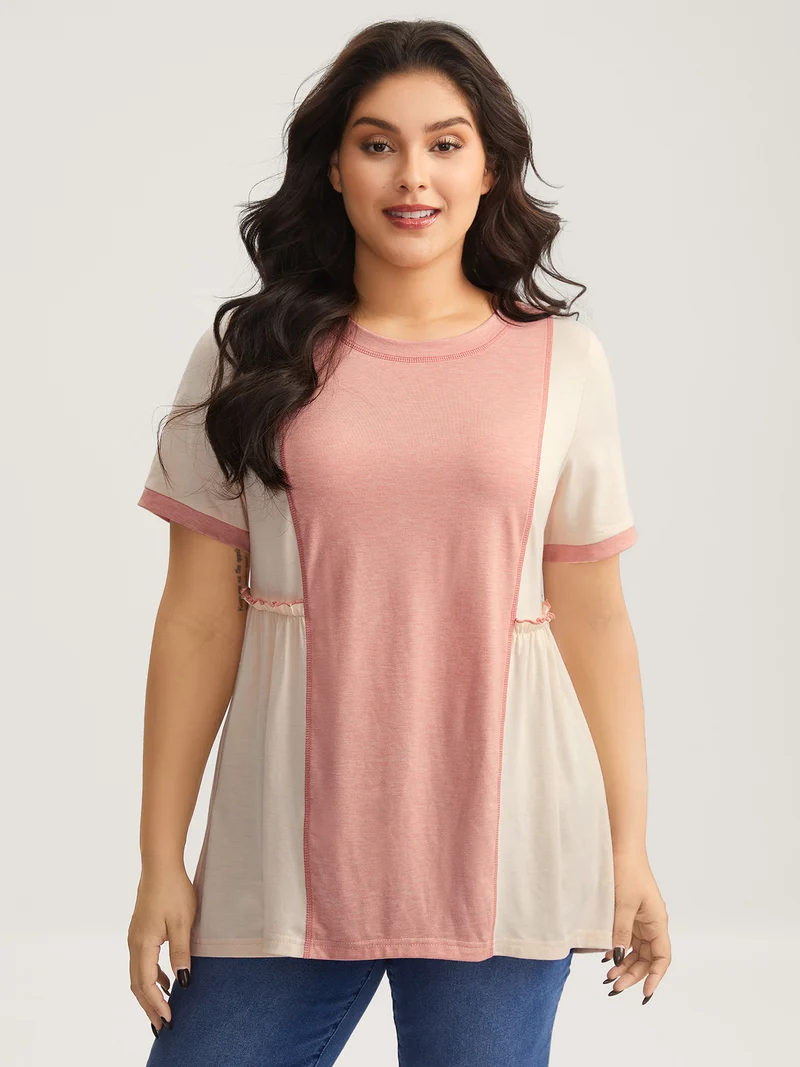 Color Contrast High Low Hem T-Shirt