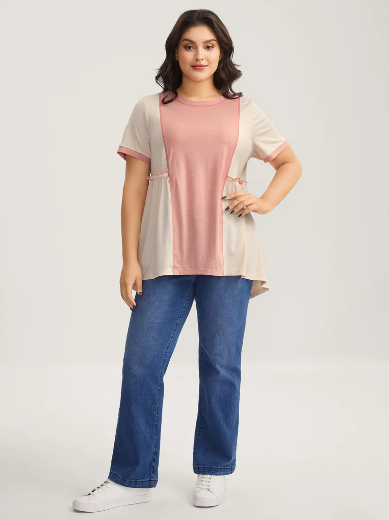 Color Contrast High Low Hem T-Shirt