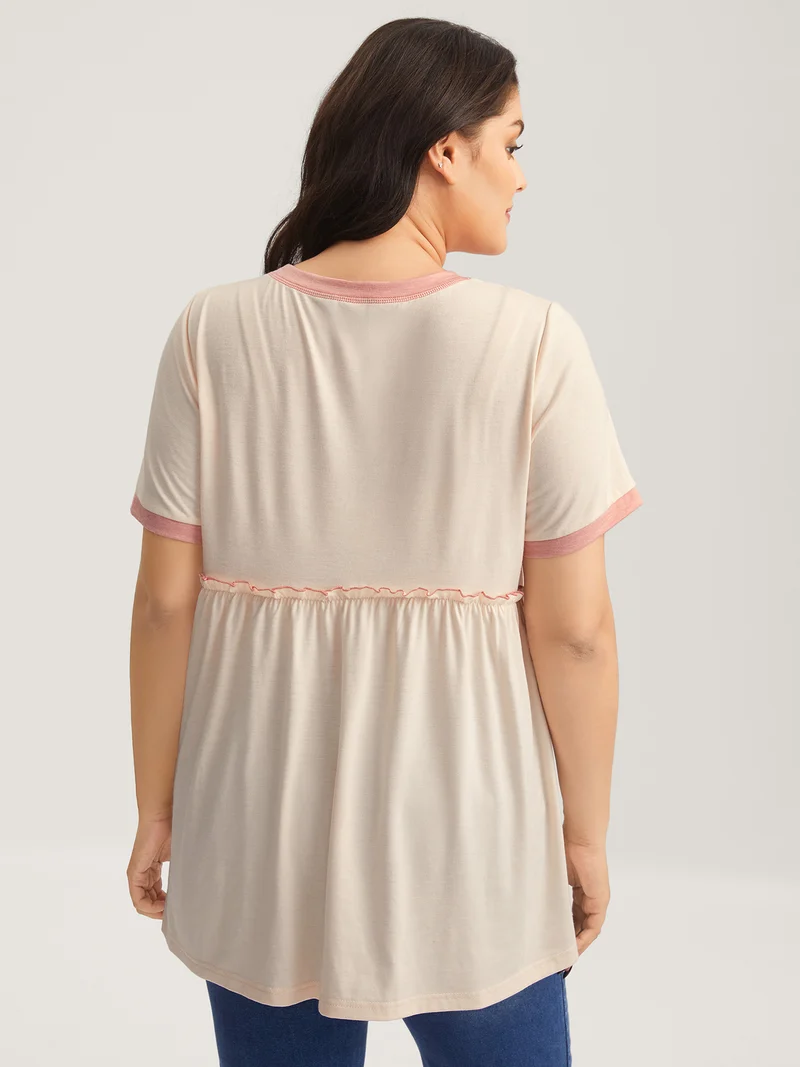 Color Contrast High Low Hem T-Shirt