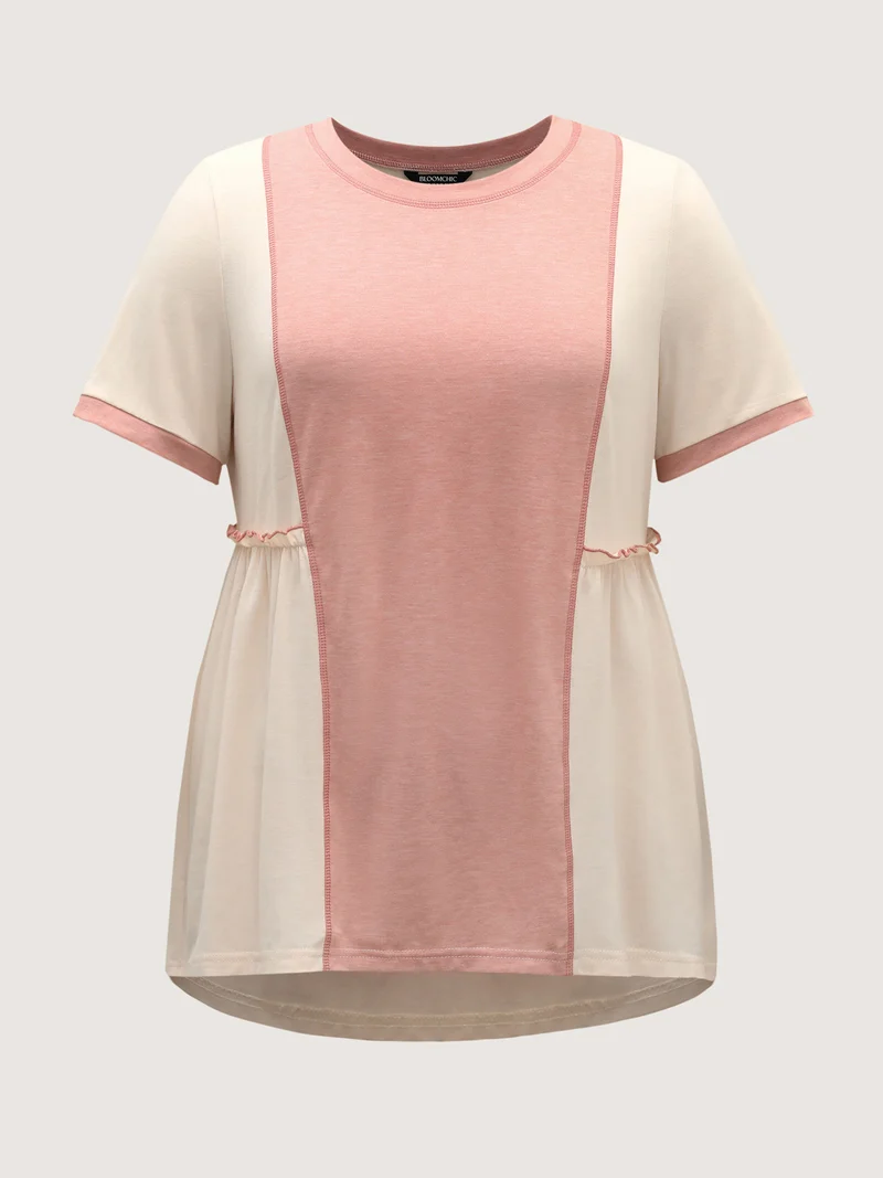 Color Contrast High Low Hem T-Shirt