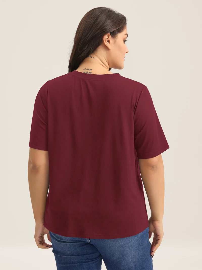 Sheer Neck Solid Panel T-Shirt