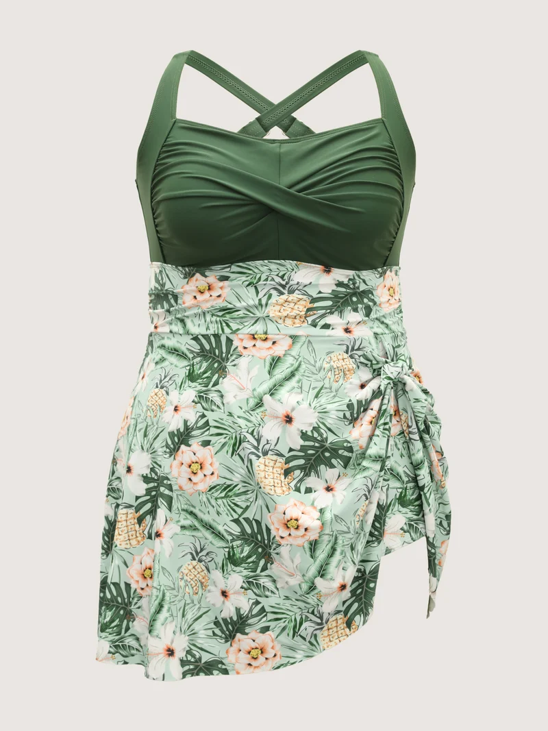 Breezy Floral Knotted Twist Swim Dress