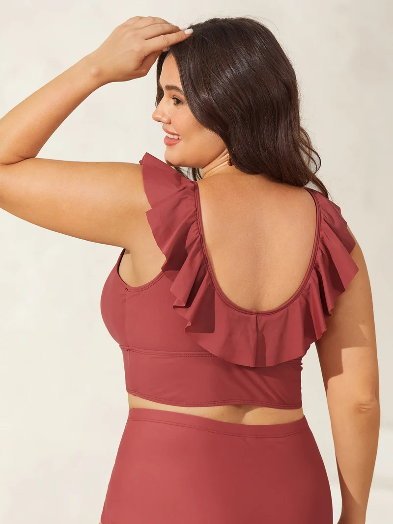Ruffled Drawstring Bodice Swim Top