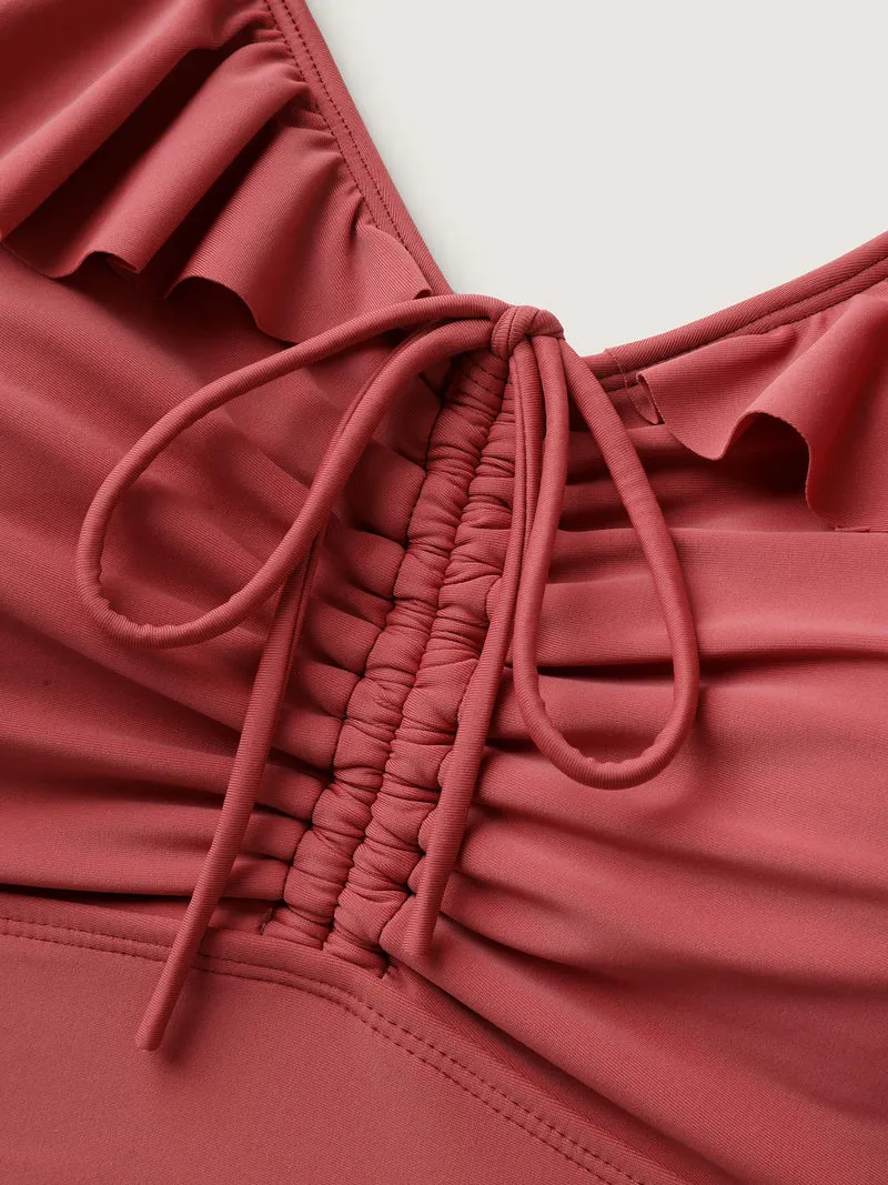 Ruffled Drawstring Bodice Swim Top