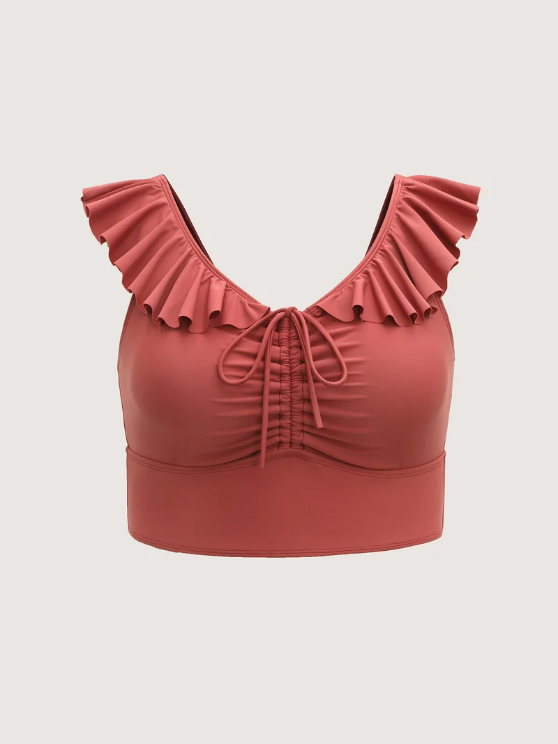 Ruffled Drawstring Bodice Swim Top