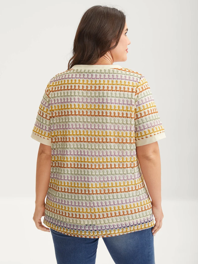 Colorful Crochet Stretchy Button T-Shirt