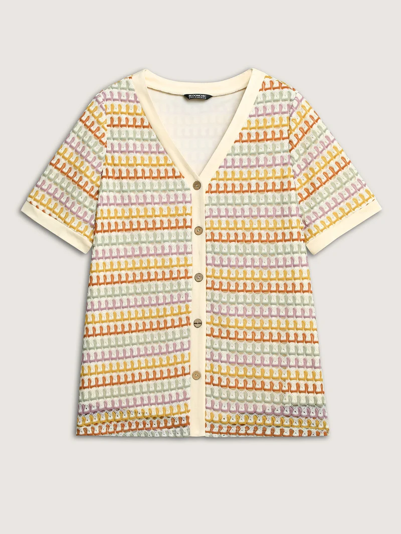 Colorful Crochet Stretchy Button T-Shirt