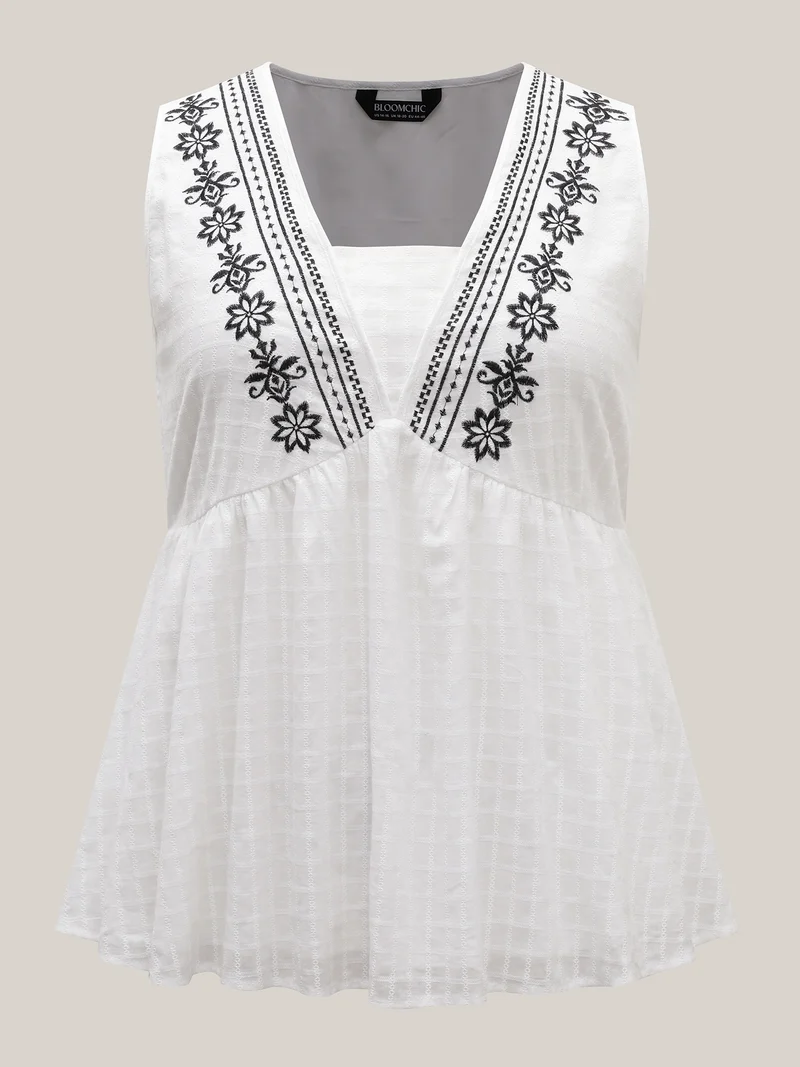 Pure Cotton Jacquard Embroidered Tank Top