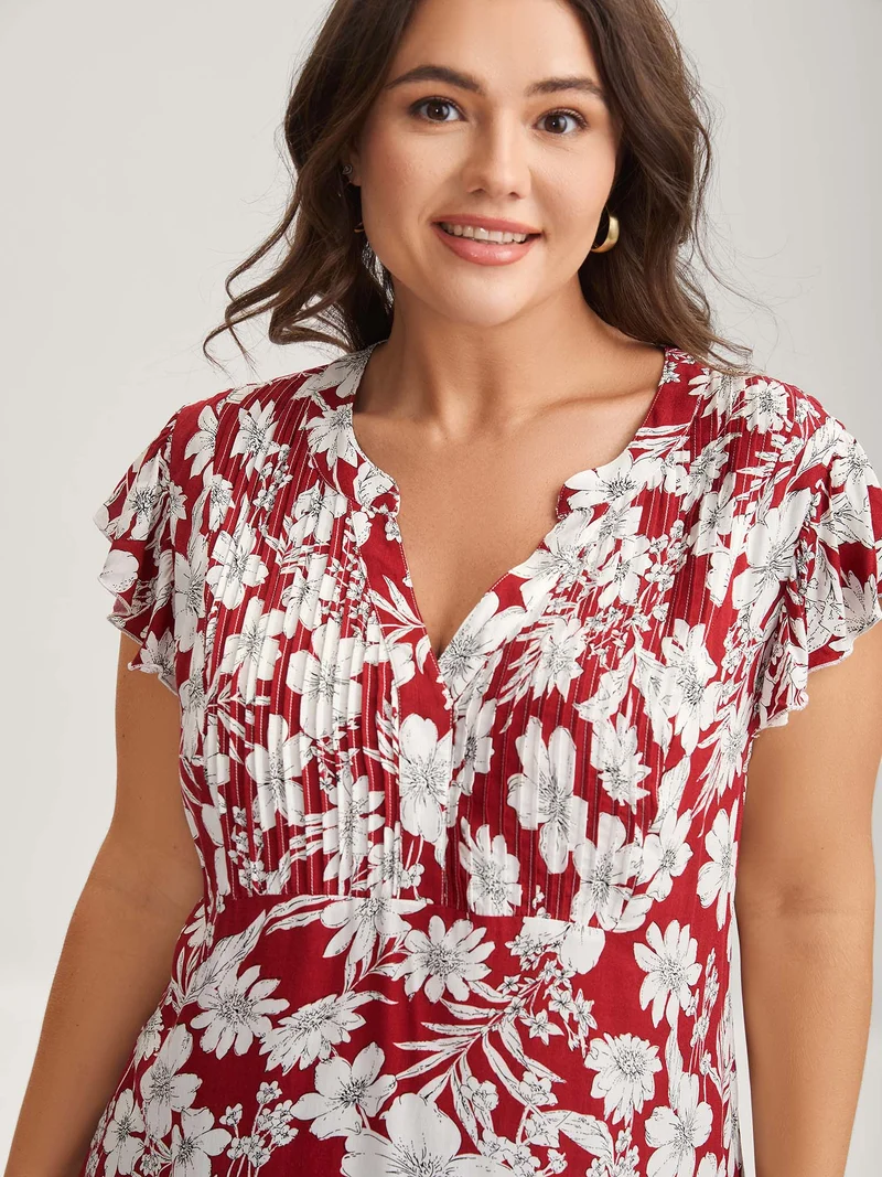 Silhouette Floral Toothpick Pleat Blouse