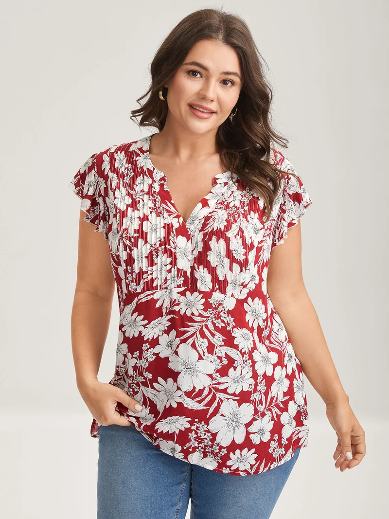 Silhouette Floral Toothpick Pleat Blouse