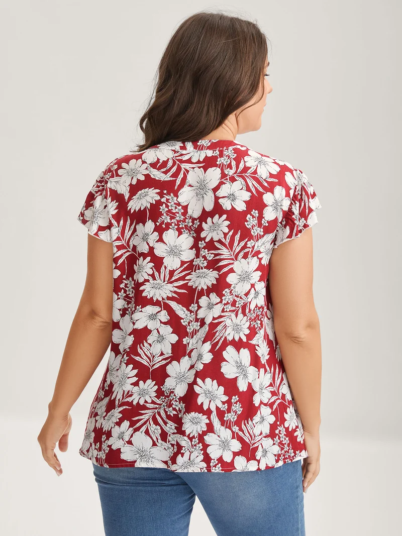 Silhouette Floral Toothpick Pleat Blouse