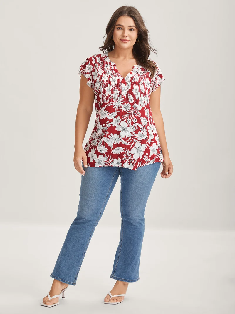 Silhouette Floral Toothpick Pleat Blouse
