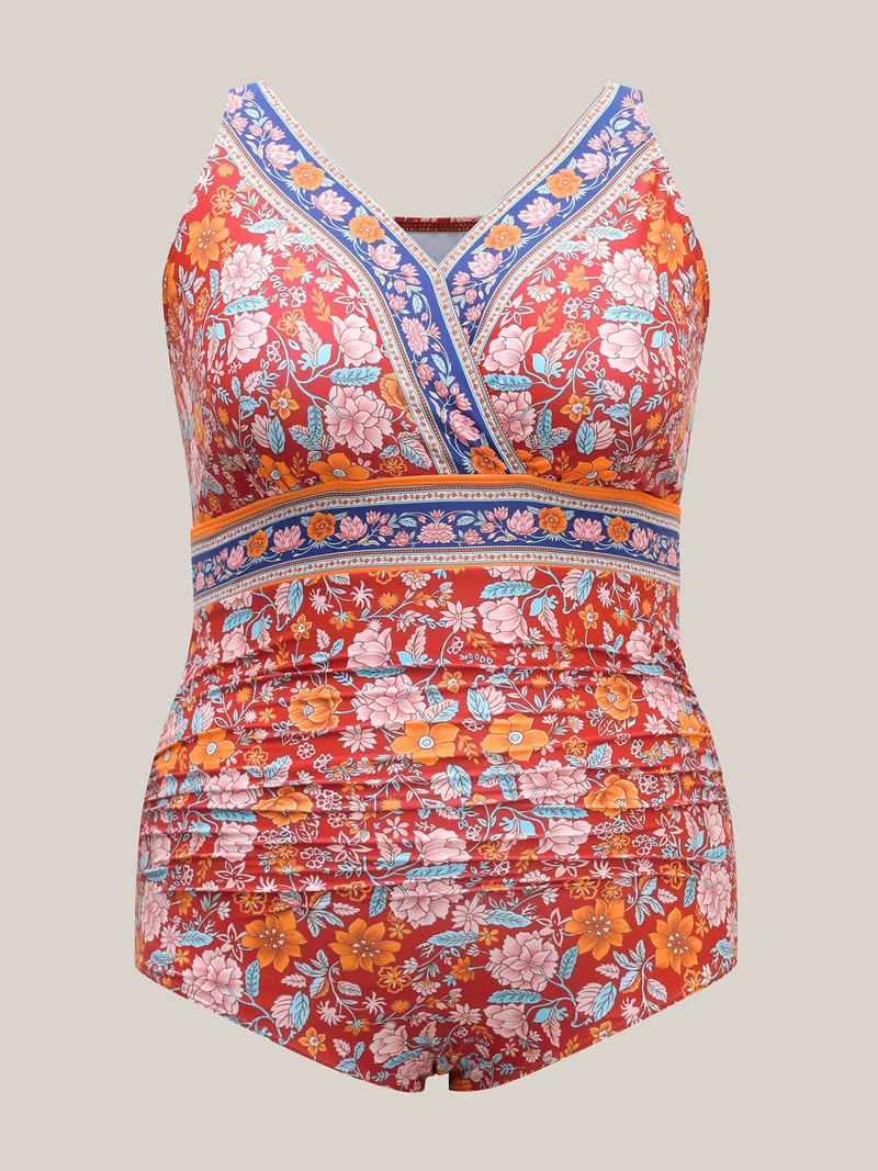 Floral Print Ruched One-Piece Swimsuit