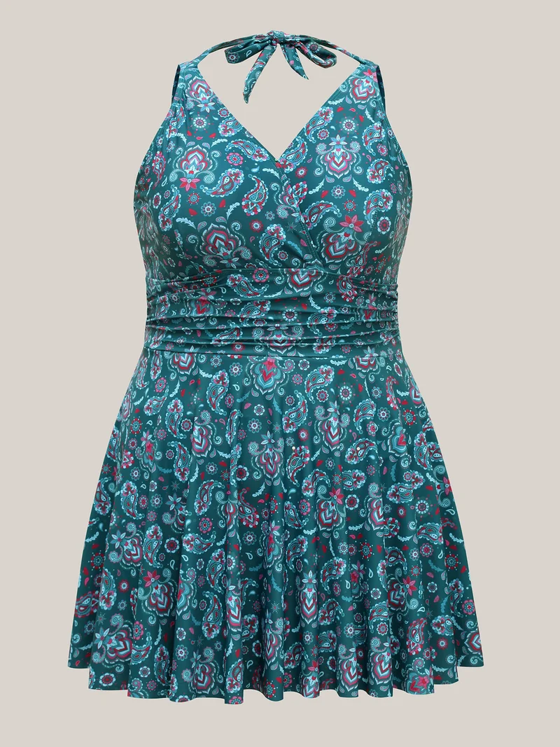 Paisley Print Anti Float Tie One-Piece Swimsuit