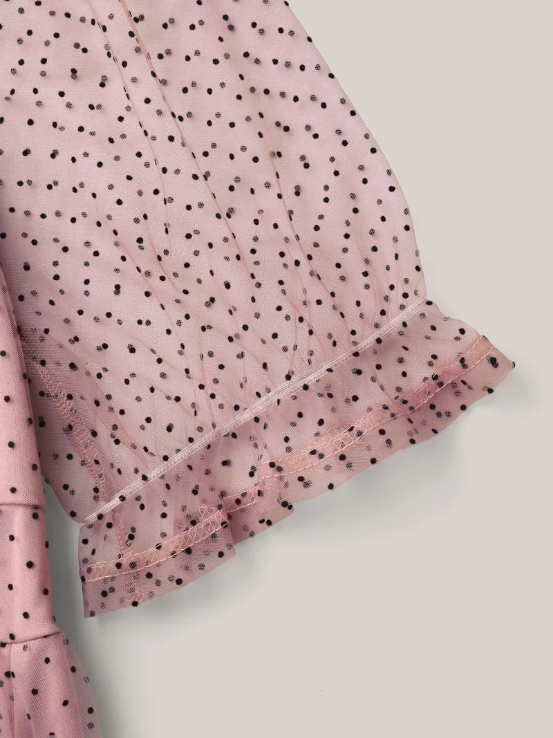 Polka Dot Print Ruched Textured Midi Dress