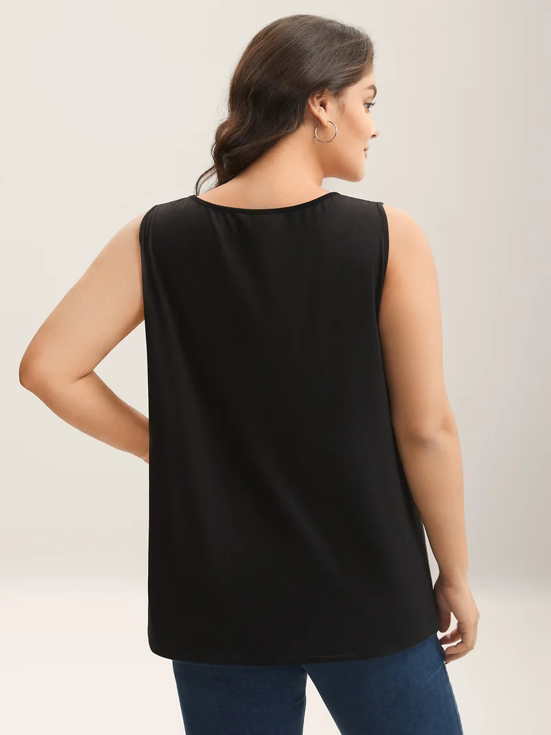 Color Block Flowy Split Neck Tank Top