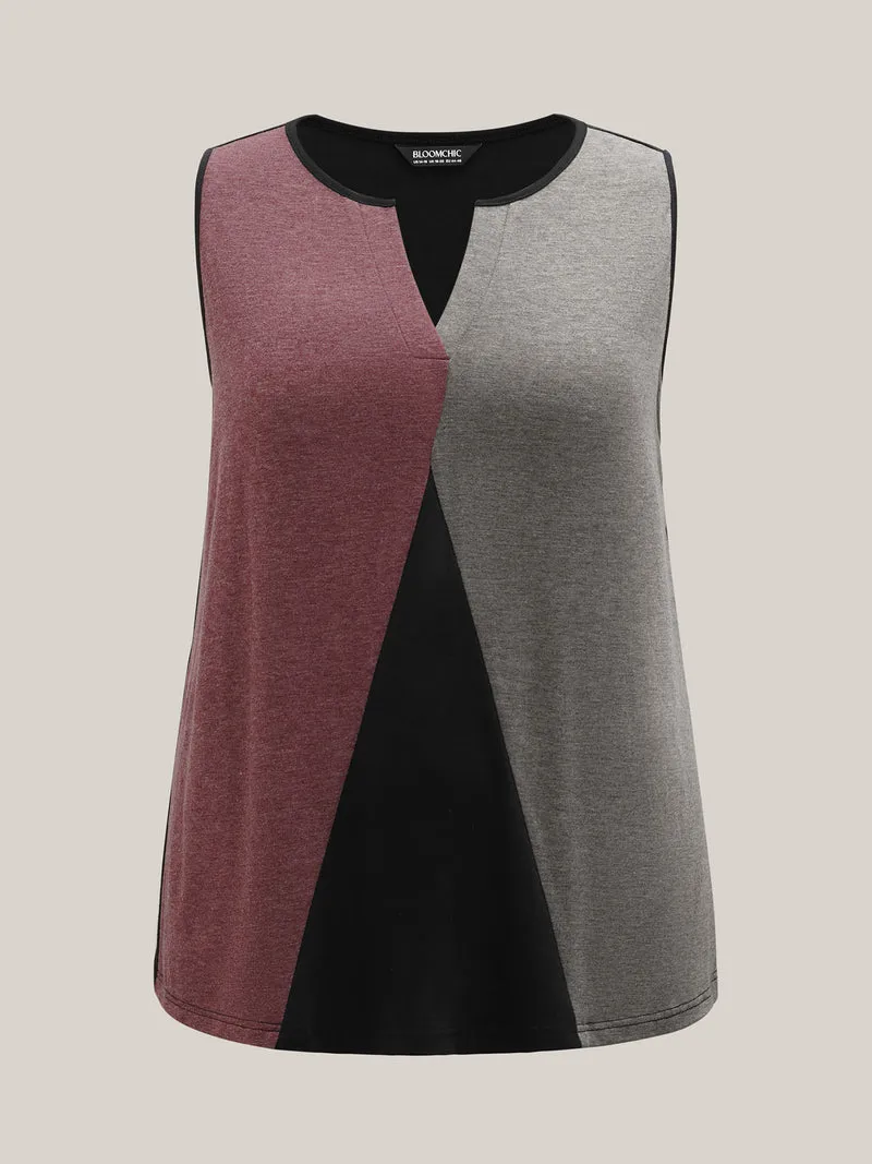 Color Block Flowy Split Neck Tank Top