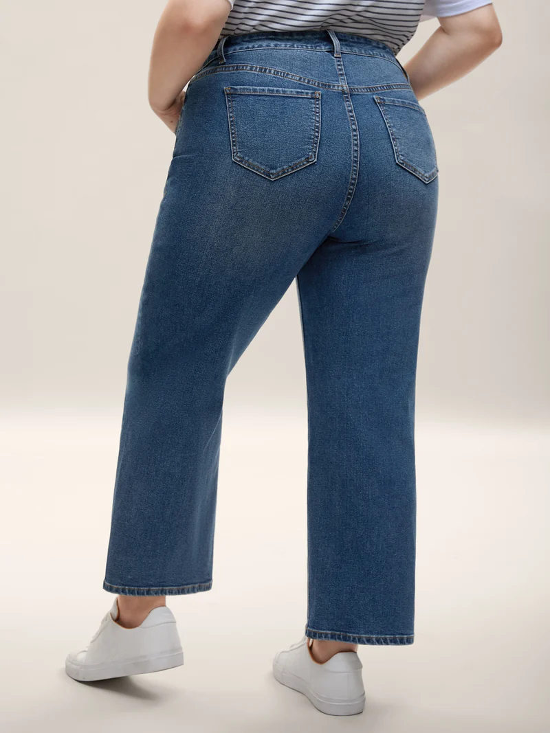 Cowboy Waist Straight-Leg Mid-Rise Jeans