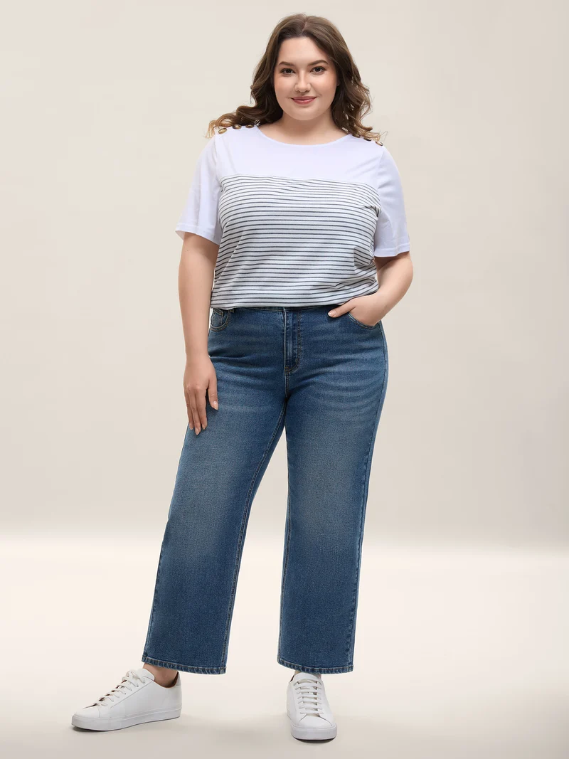 Cowboy Waist Straight-Leg Mid-Rise Jeans