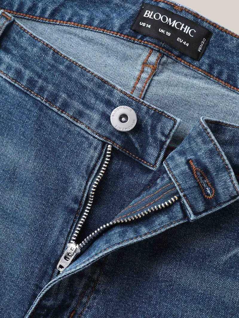 Cowboy Waist Straight-Leg Mid-Rise Jeans