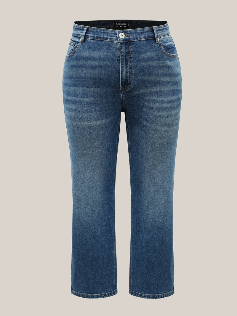 Cowboy Waist Straight-Leg Mid-Rise Jeans