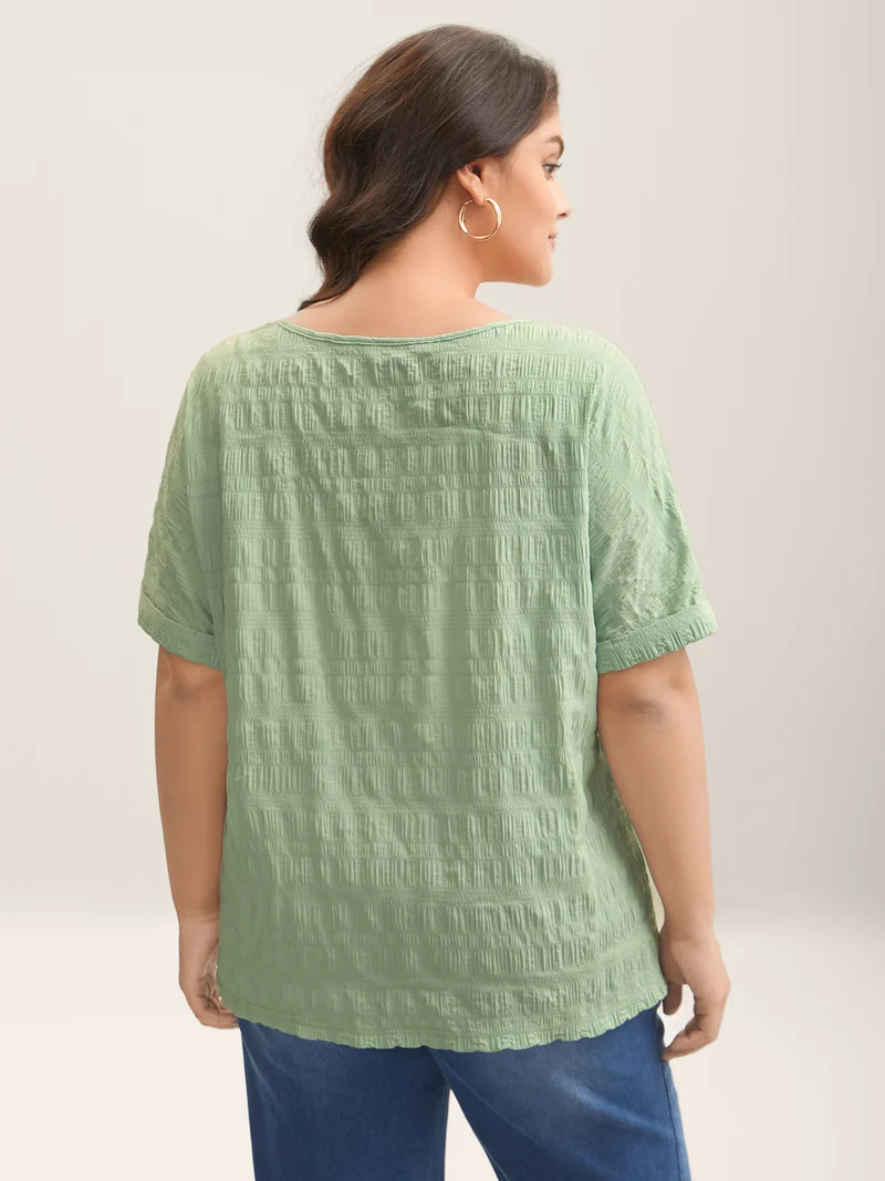 Textured Pleated Front Button T-Shirt
