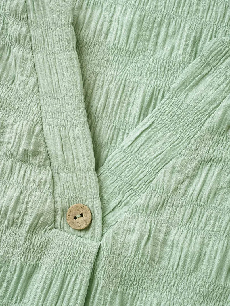 Textured Pleated Front Button T-Shirt