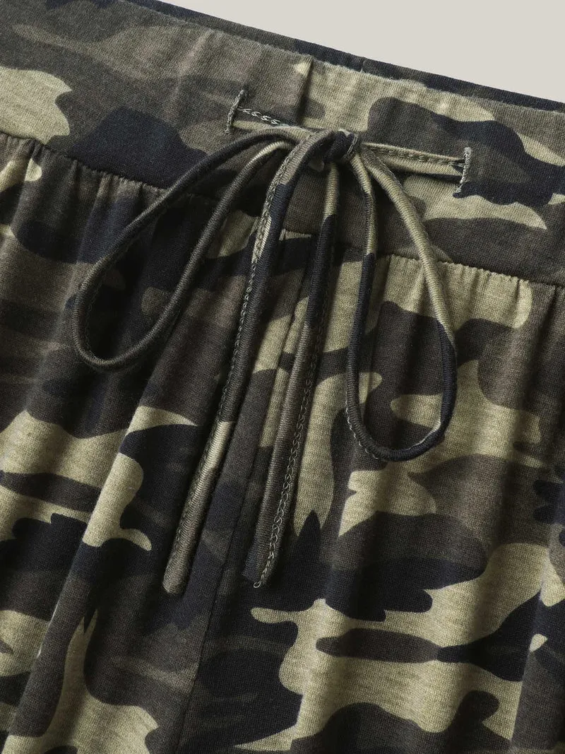 Camouflage Print Tie-Waist Wide-Leg Pants