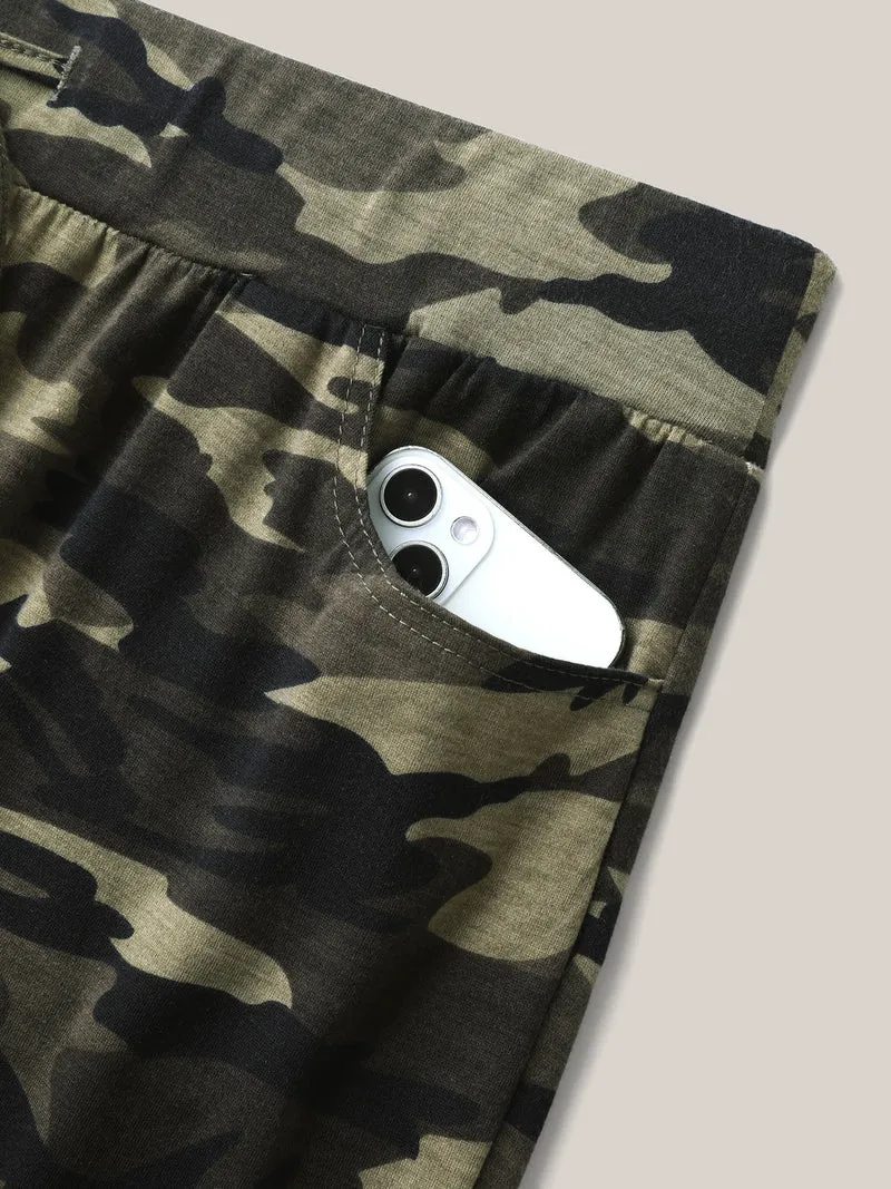 Camouflage Print Tie-Waist Wide-Leg Pants