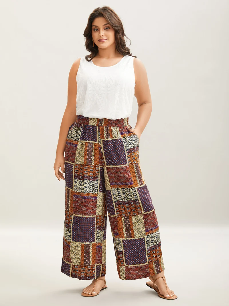 Collage Floral Print Wide-Leg Pants