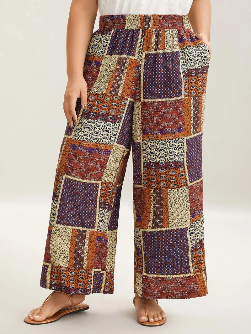 Collage Floral Print Wide-Leg Pants