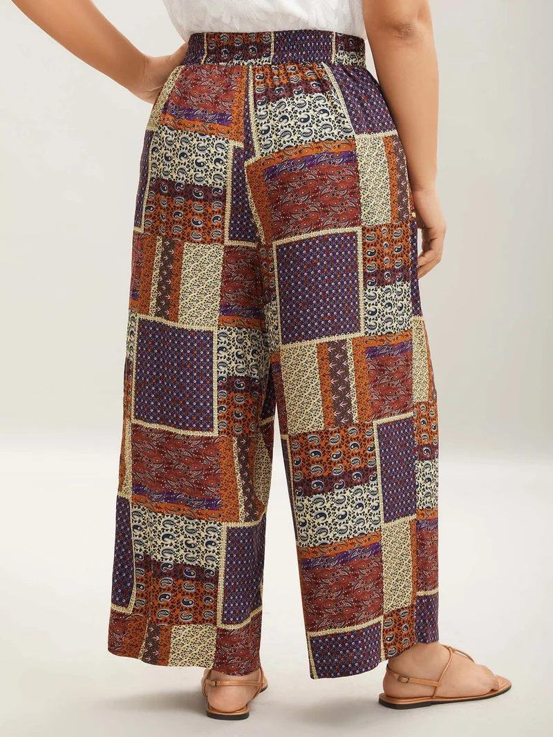 Collage Floral Print Wide-Leg Pants