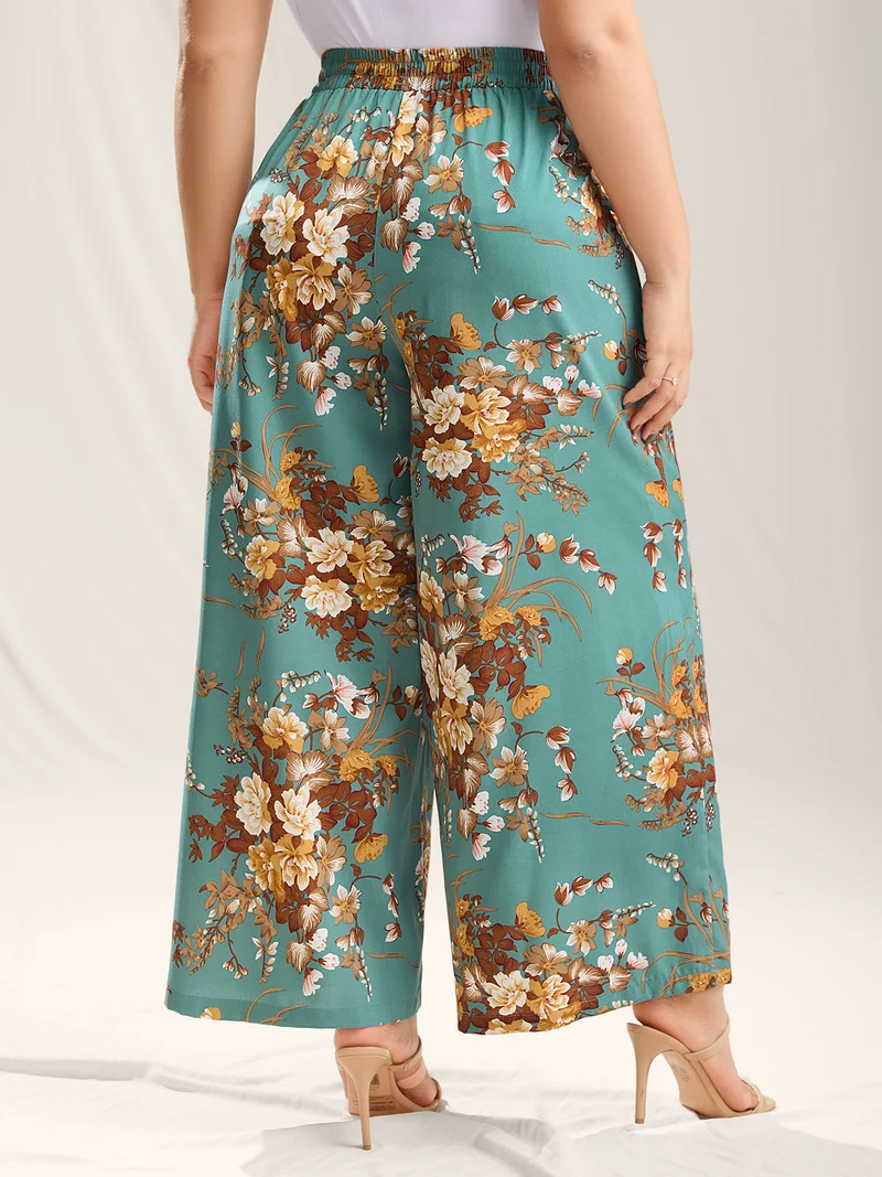 Sweet Floral Print Belted Wide-Leg Pants