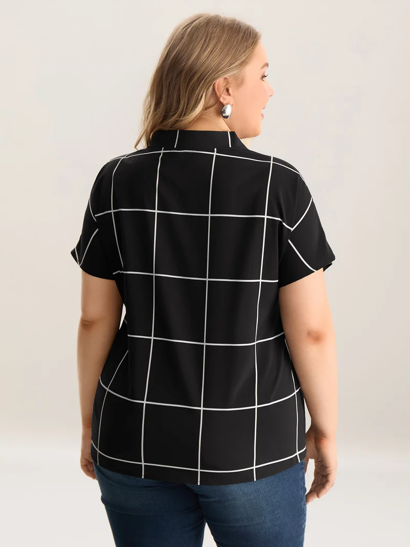 Plaid Pattern Woven Placket Blouse