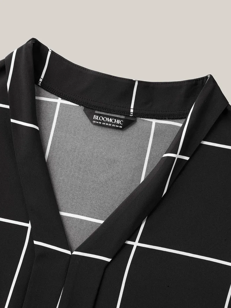 Plaid Pattern Woven Placket Blouse
