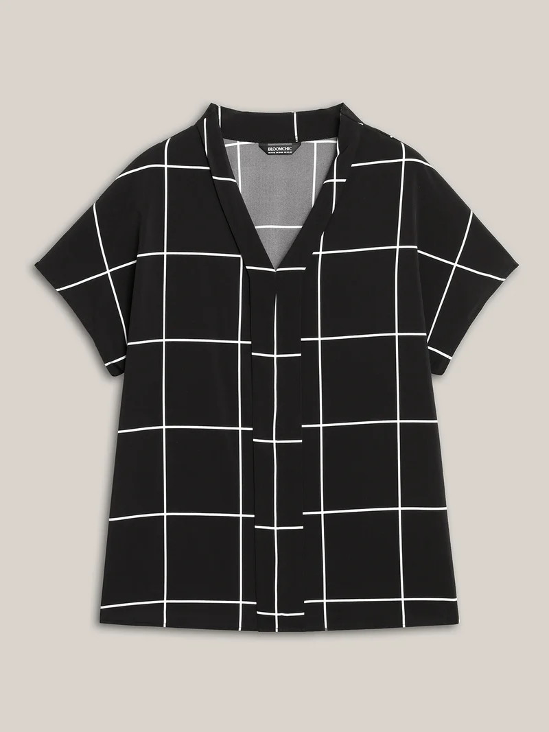 Plaid Pattern Woven Placket Blouse