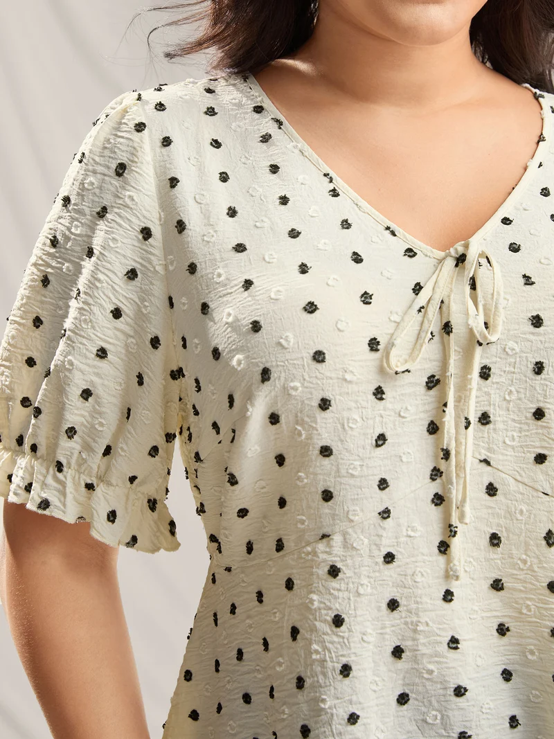 Polka Dots Print Neck Tie Blouse