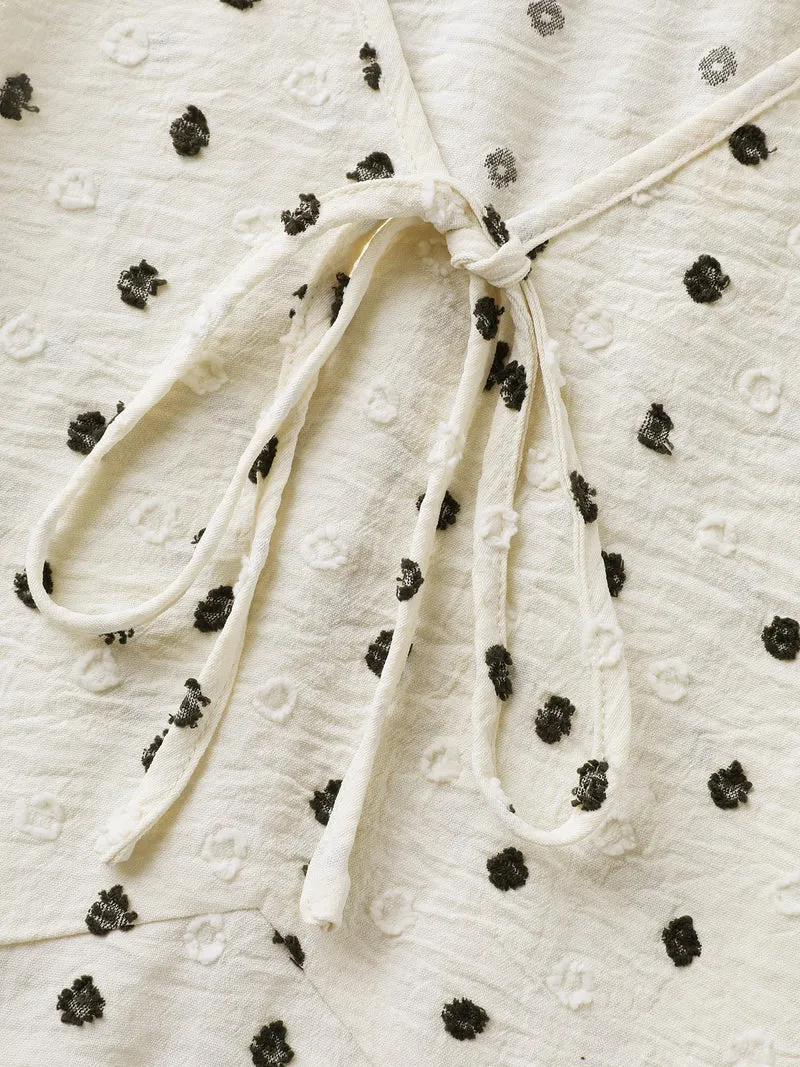 Polka Dots Print Neck Tie Blouse