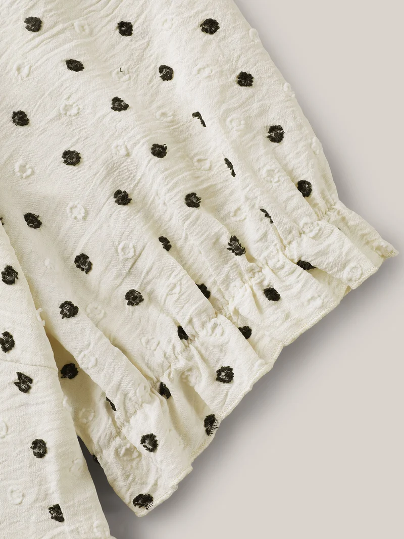 Polka Dots Print Neck Tie Blouse