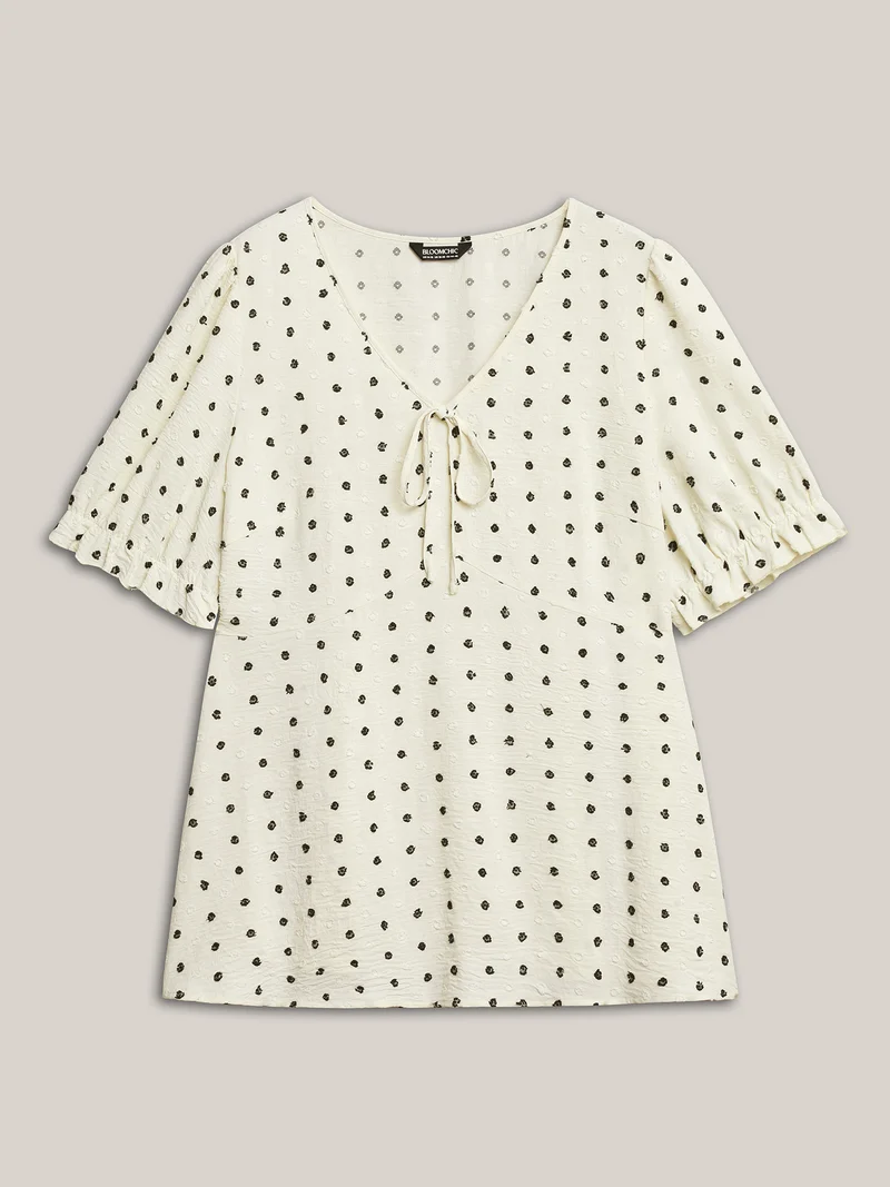 Polka Dots Print Neck Tie Blouse