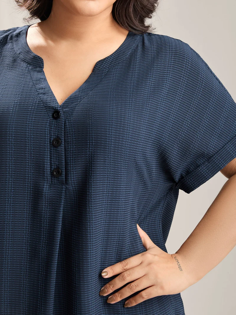 Textured Half Placket Split Neck Shirt