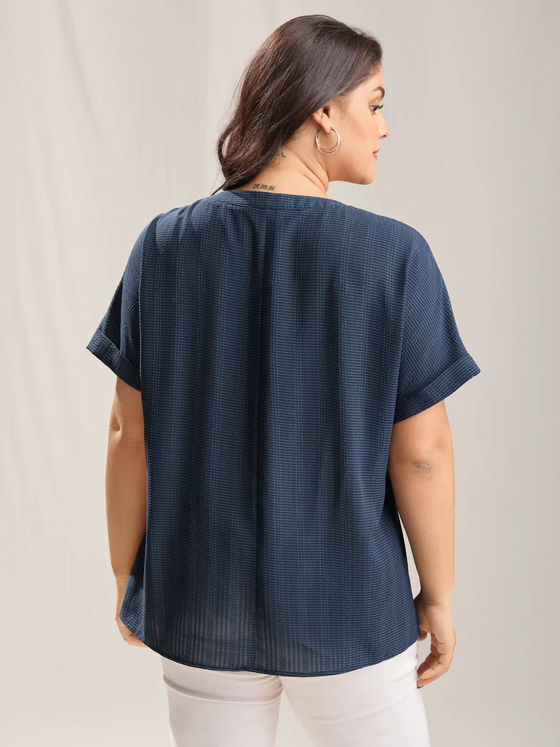 Textured Half Placket Split Neck Shirt