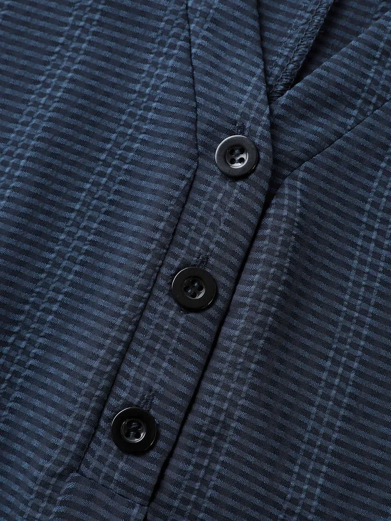 Textured Half Placket Split Neck Shirt