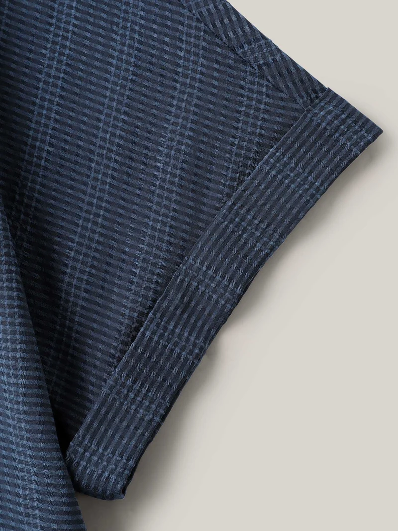 Textured Half Placket Split Neck Shirt