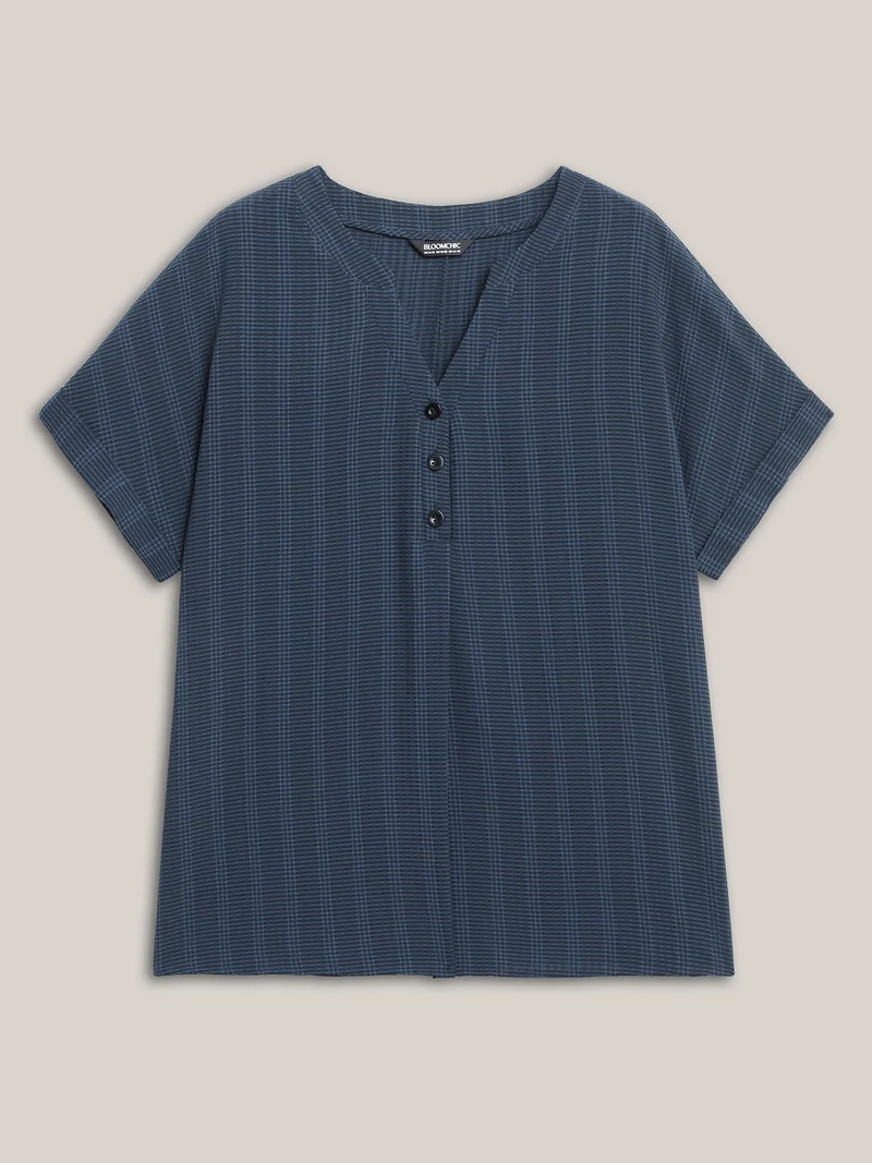 Textured Half Placket Split Neck Shirt