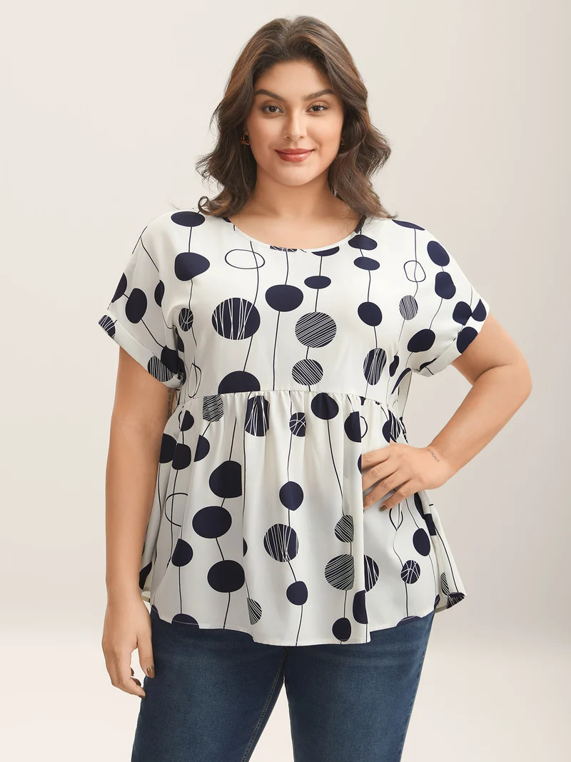 Polka Dots Print Dolman Sleeve Babydoll Top